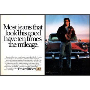 1987 Lee Frosted Riders Stone Washed Jeans 2 Page Vintage Print Ad 80s Wall Art